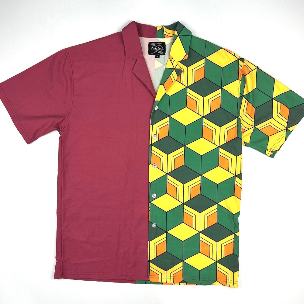 Steady Hands Mens Demon Slayer Giyu Tomioka Split Rayon Shirt Burgundy Green M